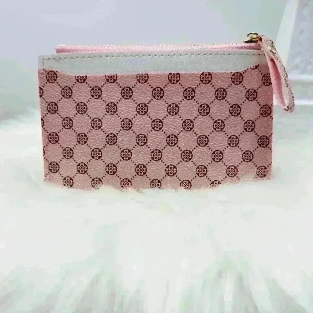 Pink Faux ZipperCard Coin Wallet